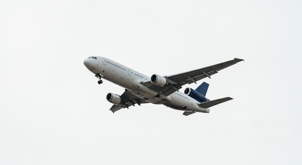 白昼の曇空を滑らかに飛行する大型旅客機. AI Generated