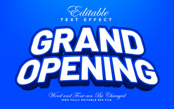 Grand Opening 3D editable text effect in blue style