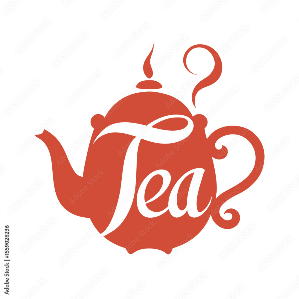 Poster hand lettered tea typography with steaming teapot on transparent background for web and graphic desi