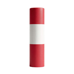 Vertical red and white cylindrical object standing upright on a white background, ideal for use in construction, safety, or decorative purposes