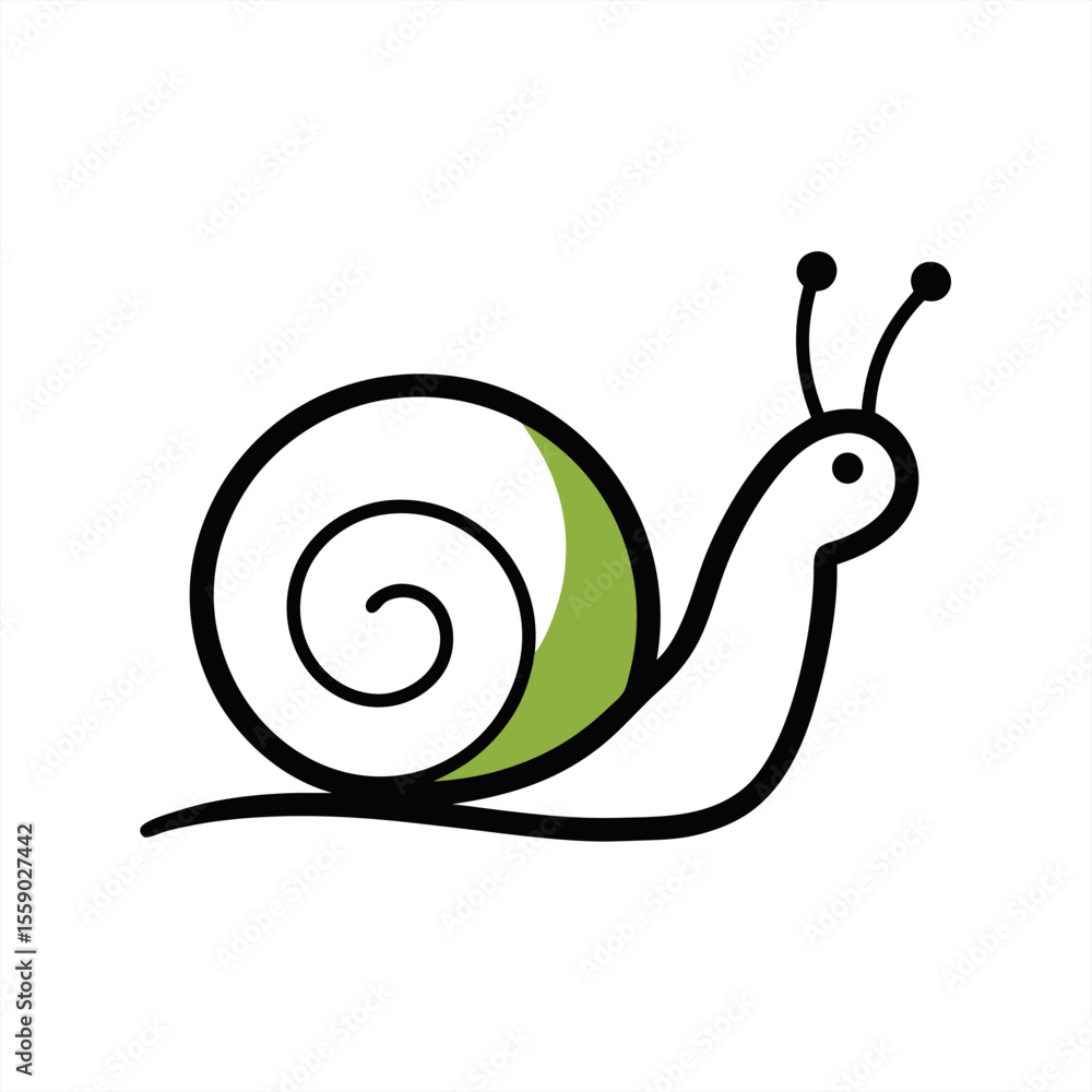 Poster minimalist snail drawing representing slow life on transparent background for web and graphic design