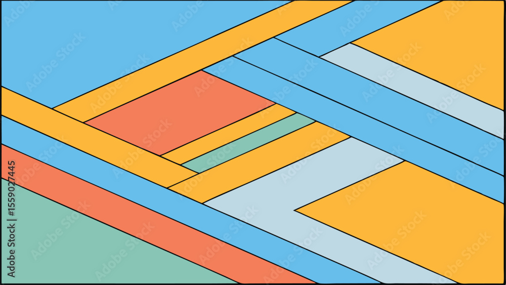 Aufkleber abstract geometric pattern with color blocks and black outlines on a white background