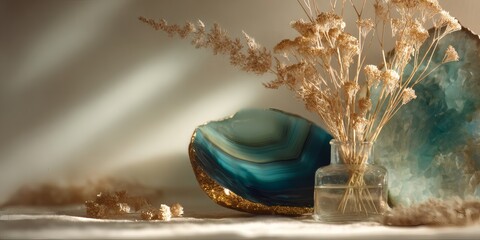 Tranquil Harmony: A Still Life with Agate Crystals and Dried Botanicals