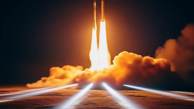 Rocket launch at night