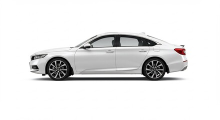 Fototapeta premium 輝く白の高級車 側面 美しいシルエット 滑らかな曲線 上品なデザイン. AI Generated