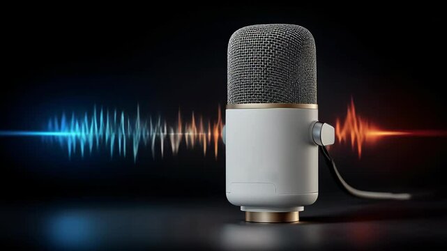 An IoT device with voice support with microphone icon and soundwaves