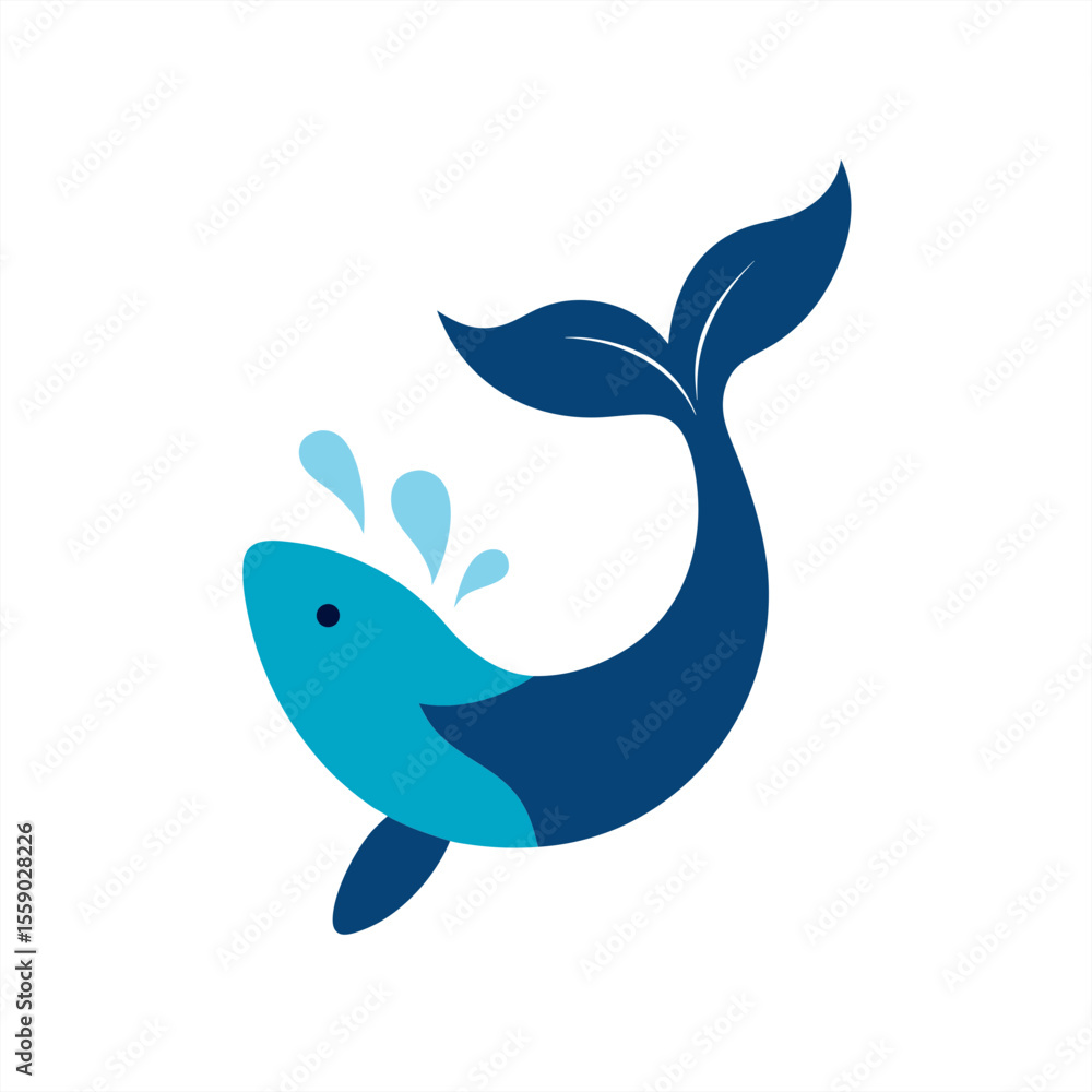 Poster playful whale tail with water splash vector illustration on transparent background for web and graph