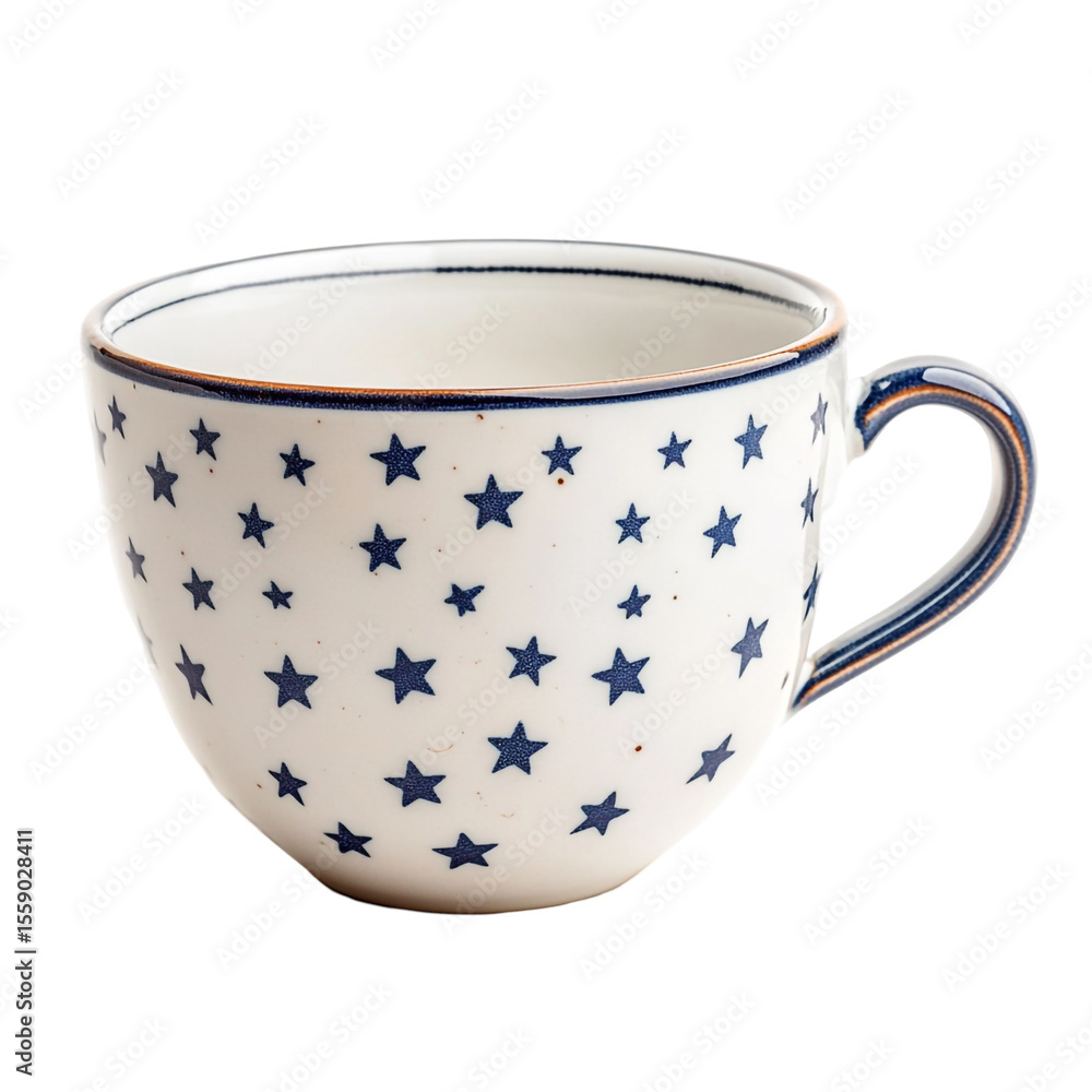 Poster a charming teacup features a delightful pattern of navy stars on a white background a perfect additi