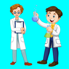 Young scientist in the lab: Two young scientist engage in a science lab experiment, experimenting the magical reaction