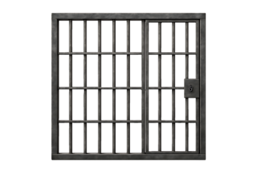 Metal jail prison cell gate with lock isolated on transparent background