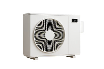 Fototapeta premium Modern white air conditioner outdoor unit with digital display isolated on transparent background