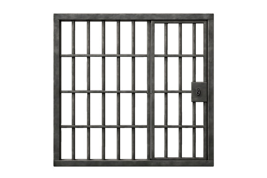 Metal jail prison cell gate with lock isolated on transparent background - Powered by Adobe