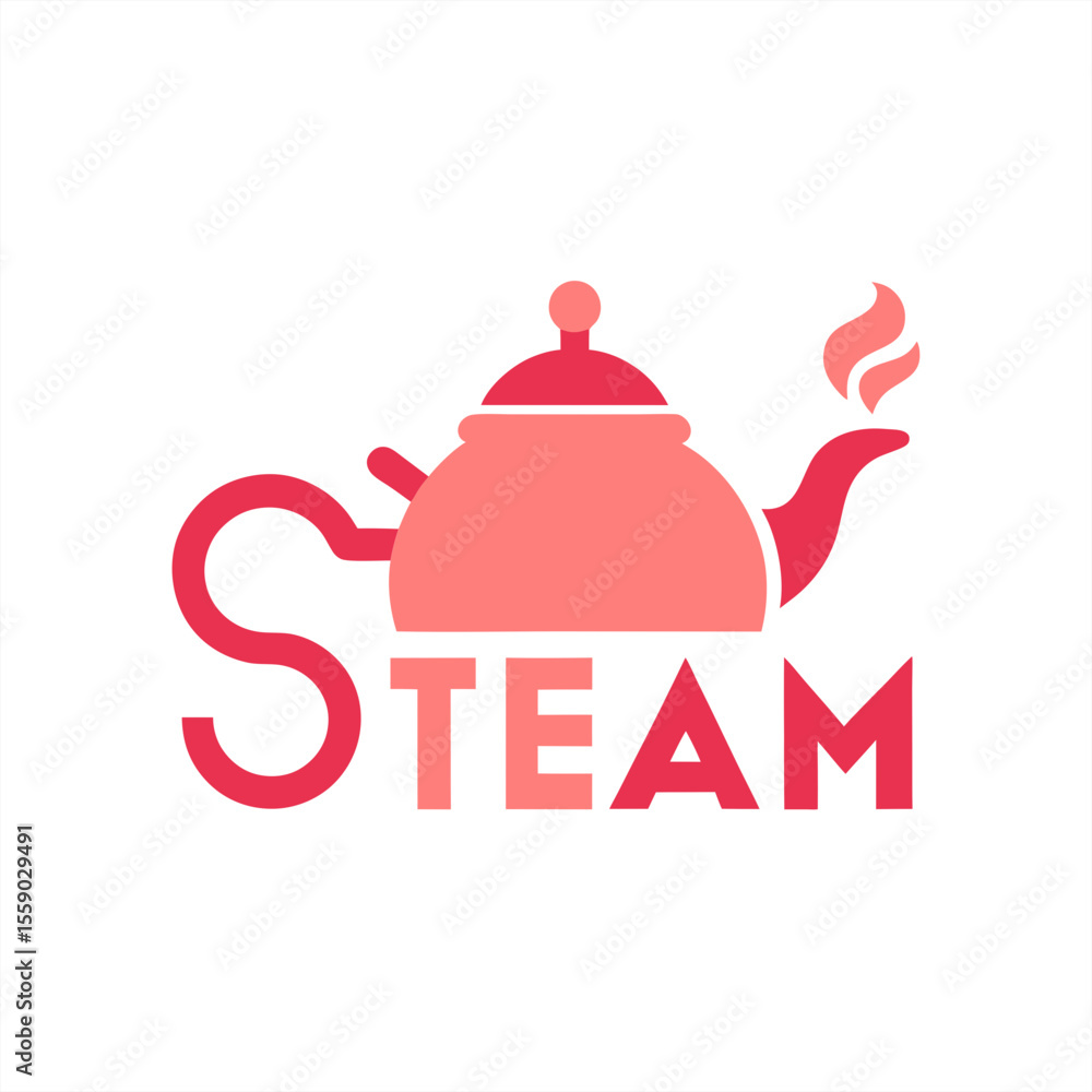 Poster teapot steam typography design vector on transparent background for web and graphic design