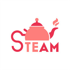 Teapot steam typography design vector on transparent background for web and graphic design