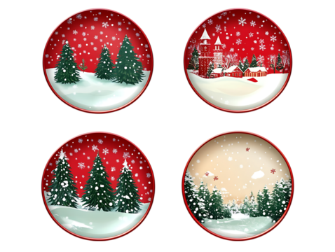 Christmas Scene Plate on Transparent png