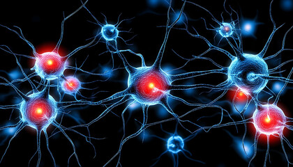 Illuminated Neural Network: Intricate Blue and Red Neuron Connec
