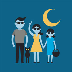 Solar Eclipse Picnic Scene Silhouette