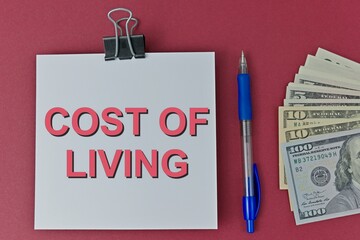 Cost Of Living written text on notebook. Inflation concept