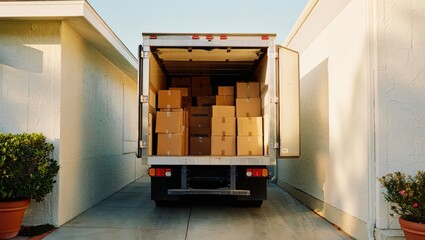 Moving truck filled with boxes, ready for new beginnings