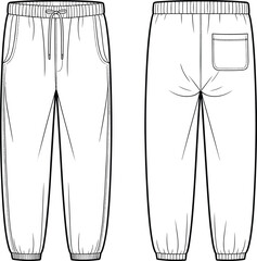 Comfortable Drawstring Sweatpants Design Template for Fashion Illustration, Apparel Mockup, and Technical Drawing with Front and Back Views, Versatile Loungewear Element
