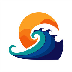 Wave curl with dramatic sunset and splash details on transparent background for web and graphic design