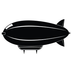 Monochrome Illustration of a Vintage Airship Silhouette Floating Against a White Background Evoking a Sense of Nostalgia