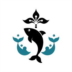 Whale and fish decorative design vector clipart on transparent background for web and graphic design
