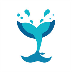 Whale tail and ocean water splash vector on transparent background for web and graphic design