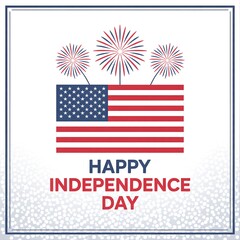 Fototapeta premium Happy independence day design with american flag and fireworks on white background