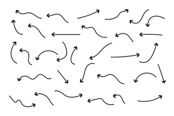 Collection of curved arrows. Set of curved hand drawn arrows.