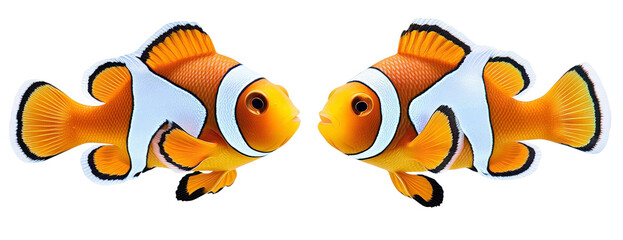 Colorful clownfish pair swimming together in a vibrant underwater scene showcasing ocean life and marine ecosystems for educational use