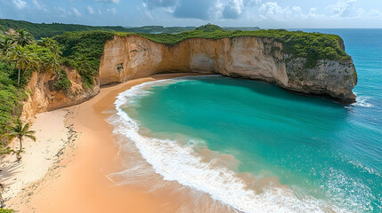 Dramatic Cliffs Enclose Playa Grande's Turquoise Waters, Dominic