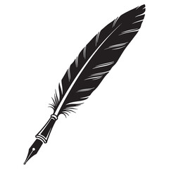 Elegant black and white feather quill pen illustration isolated on a white background