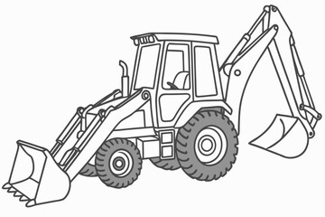 Naklejka premium Detailed Illustration of a Backhoe Loader Heavy Equipment Machinery Perfect for Coloring Books and Construction Themed Educational Materials