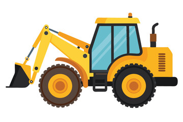 Illustration of a Yellow Backhoe Loader Heavy Equipment Machinery for Construction and Excavation Projects on a White Background