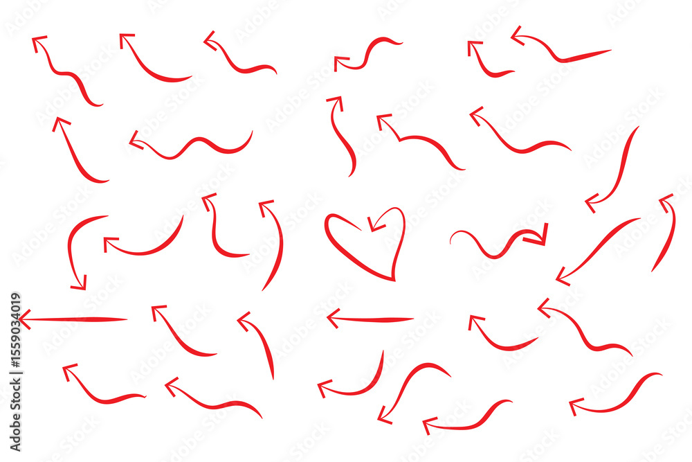 Poster collection of curve arrows. set simple curved hand drawn arrows.