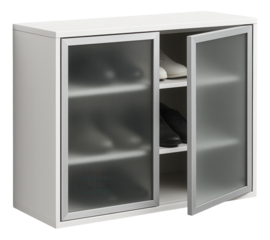 A wall-mounted shoe cabinet, suitable for a compact office, freeing up floor space while keeping shoes organized.