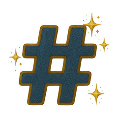 Fototapeta premium PNG Golden hashtag with sparkling stars.