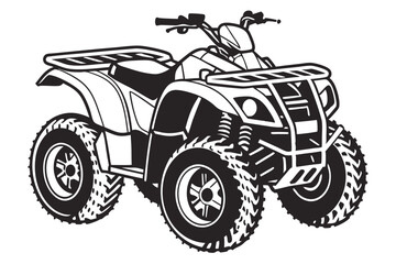 Black and White Illustration of a Powerful ATV Vehicle with Rugged Tires Ready for Off Road Adventures and Thrilling Outdoor Experiences © Kanica