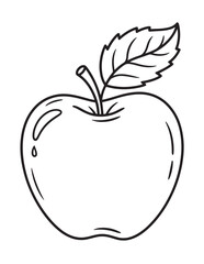 Simple Apple with Leaf – Autumn Fruit Line Art for Kids Coloring and Educational Use
