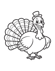 Thanksgiving Turkey Bird Cartoon – Fall Holiday Line Art for Children’s Coloring Pages
