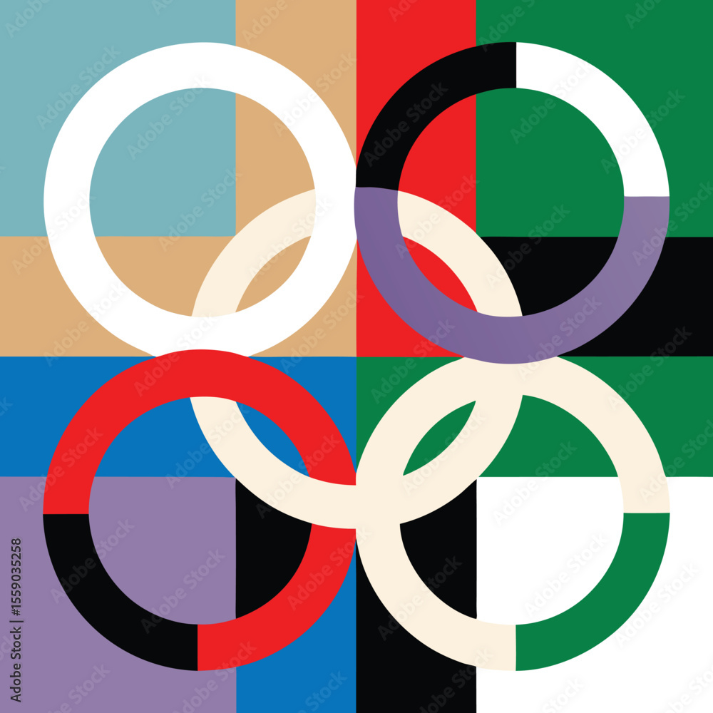 Aufkleber abstract geometric rings overlapping in a vibrant composition with color blocks