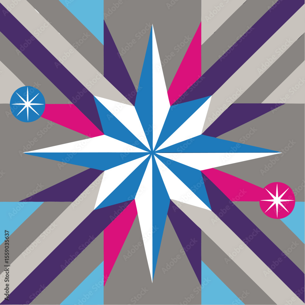 Poster abstract geometric starburst composition with diagonal lines and modern color palette
