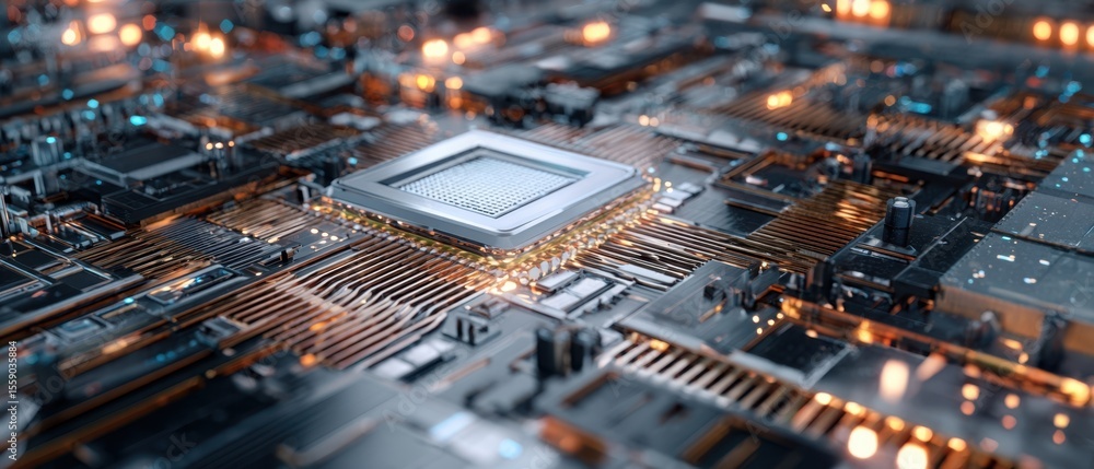 Aufkleber the intricacies of a microchip amidst complex circuitry and glowing connections.
