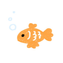 Cute Crayon Style Orange Fish with Bubbles &ndash; Hand-drawn Illustration