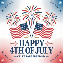 Obraz premium Patriotic fourth of july graphic with american flags and fireworks illustration