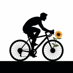 Fototapeta premium Silhouette of Cyclist with Sunflower on Bicycle A Symbol of Summer Sport and Nature