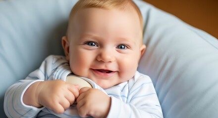 Adorable Happy Baby Boy Smiling, Close-Up Portrait