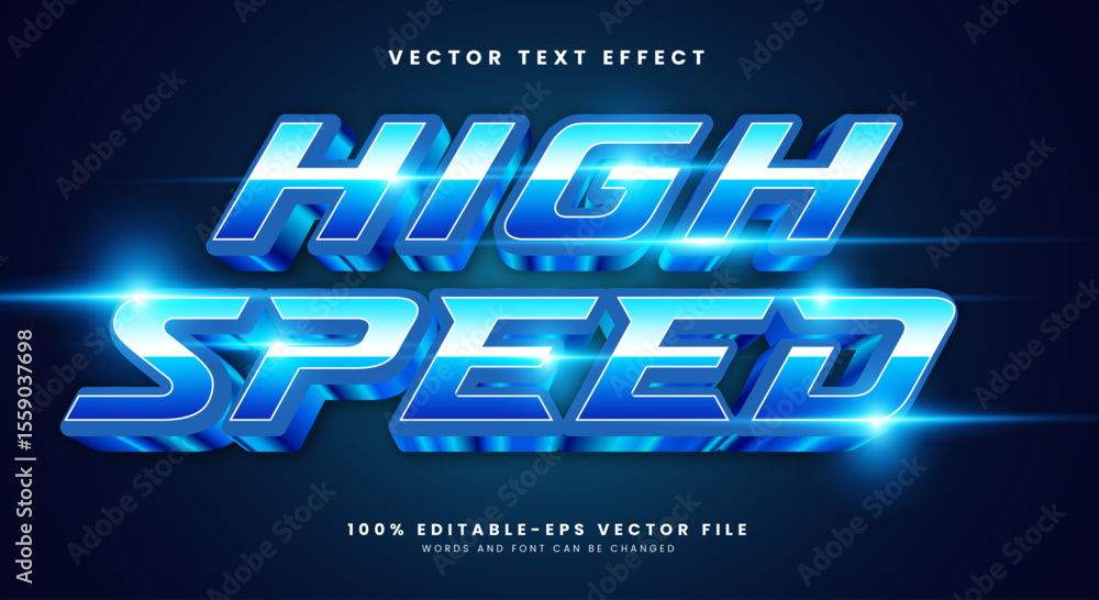 Poster high speed neon style 3d editable text effect template suitable for glowing light theme