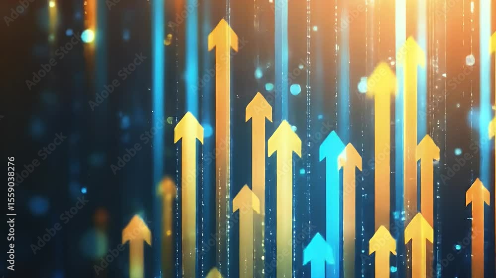 Poster abstract upward arrows in blue and gold gradient dynamic motion background